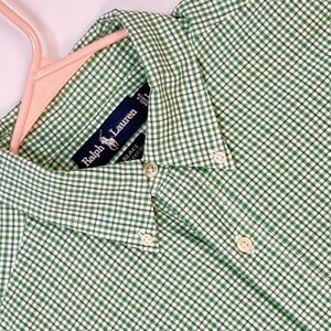 Ralph Lauren Men's L Green & Blue Gingham Checkered Plaid Shirt ~ Excellent‎